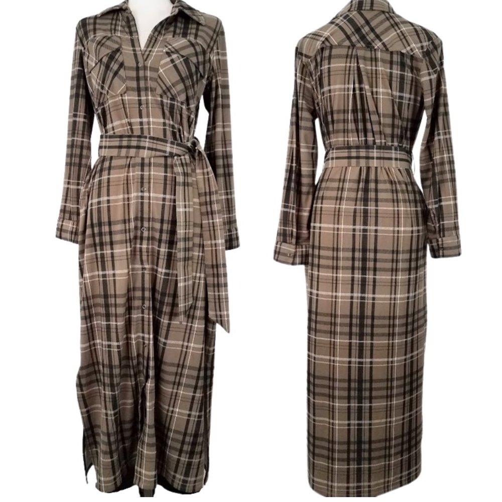 G.I.L.I. GOT IT LOVE IT Tan & Black Plaid Snap-Front Maxi Dress - Women's SP